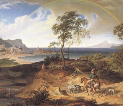Joseph Anton Koch Stormy Landscape with Returning Rider (mk10) Germany oil painting art